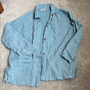Vintage Mishi Women's linen Blue Button Down Shirt M